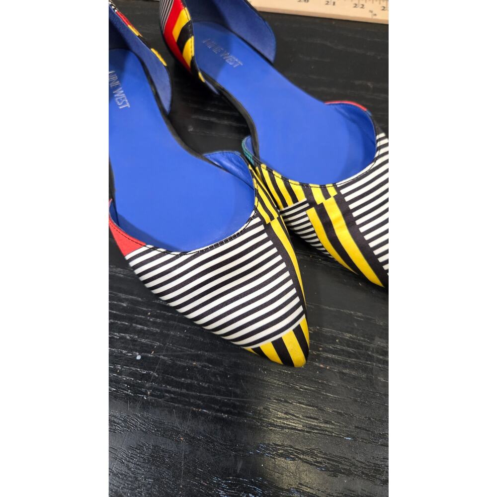 Nine West Black White Striped Flats with Blue, Yellow & Red Accents - Picture 2 of 6